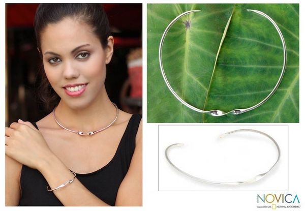 Alternate image for Handmade Silver Collar Necklace Ribbon Twist