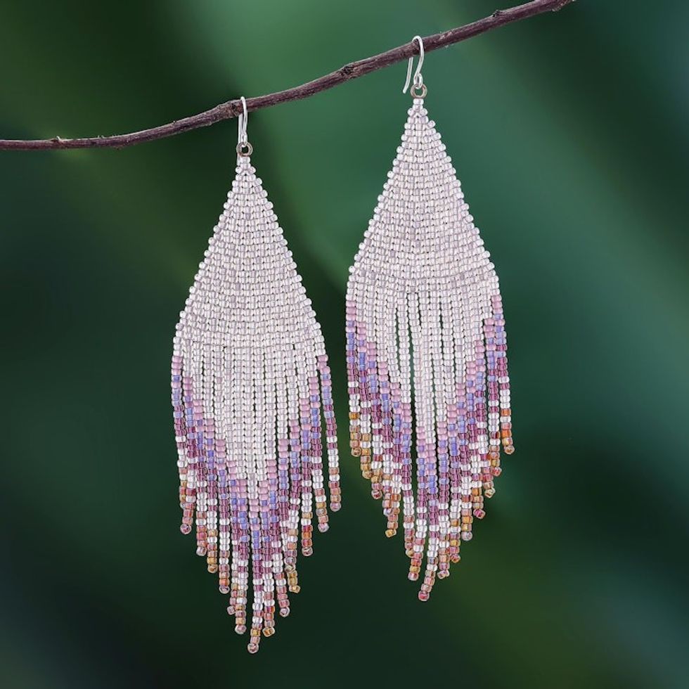 Waterfall Earrings Hand Beaded in Thailand 'Pa Sake Cascade'