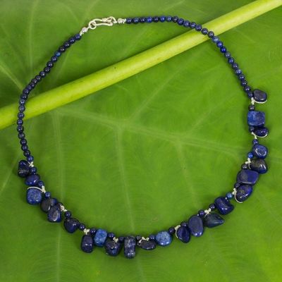 Alternate image for Fair Trade Lapis Lazuli Bead Necklace with Silver Clasp Bold in Blue