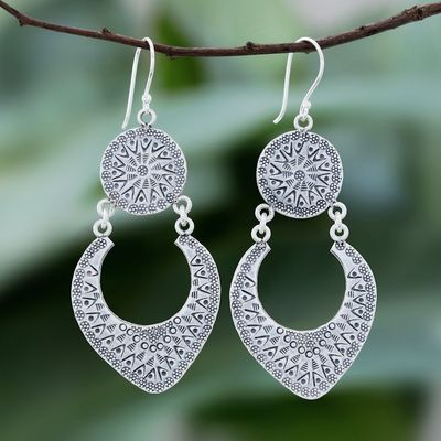 Alternate image for Karen Hill Tribe Silver Dangle Earrings from Thailand Moon Phase