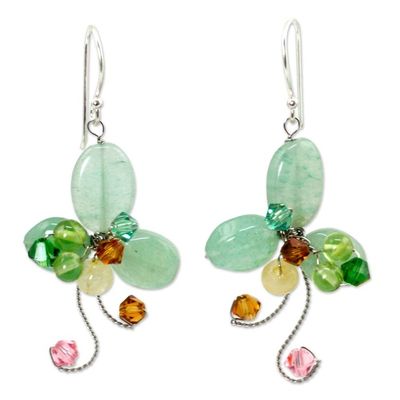 Alternate image for Multi-gemstone Green Earrings Thai Artisan Jewelry Glistening Clover