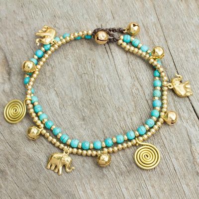 Alternate image for Calcite Bell Anklet with Brass Beads and Charms Elephant Bells