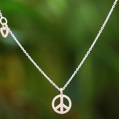 Alternate image for Rose Gold Accented Sterling Silver Peace Necklace Heart for Peace