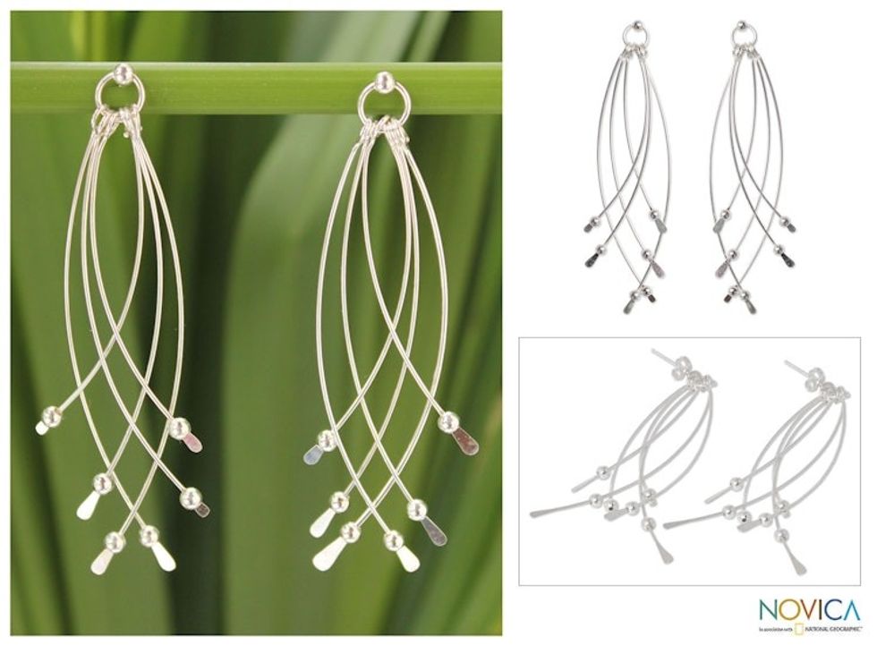 Handcrafted Sterling Silver Dangle Earrings 'Early Rain'