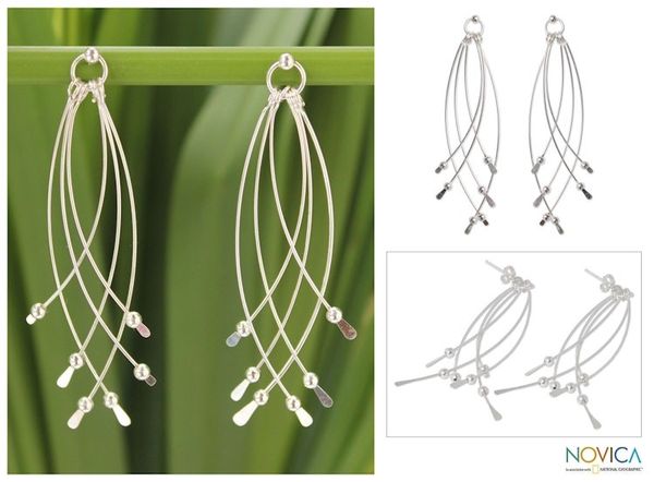Alternate image for Handcrafted Sterling Silver Dangle Earrings Early Rain