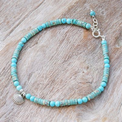 Alternate image for Reconstituted Turquoise Beaded Anklet with Silver Charm Oceanic Charm