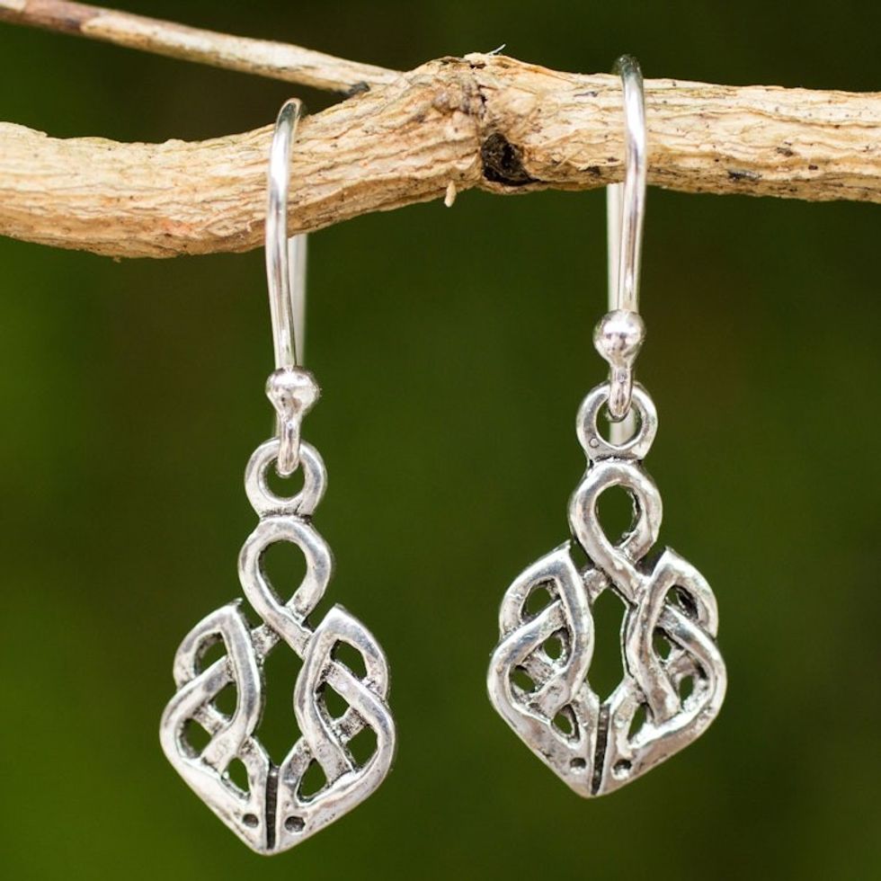 Hand Crafted Thai Celtic Oak Root Theme Silver Earrings 'Celtic Dara Knot'