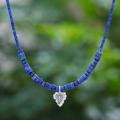 Alternate image for Hand Made Lapis Lazuli and Silver Pendant Necklace Lapis Leaf