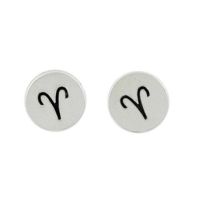 Alternate image for Sterling Silver Aries Stud Earrings from Thailand Satin Aries