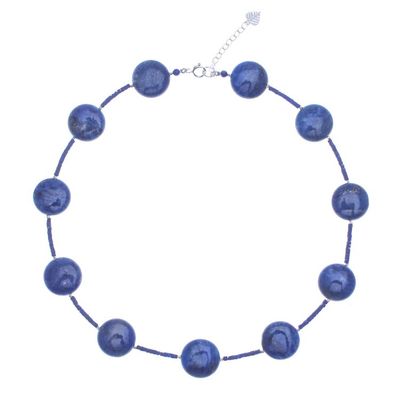 Alternate image for Lapis Lazuli Beaded Necklace with Karen Hill Tribe Silver Midnight Blue Moon