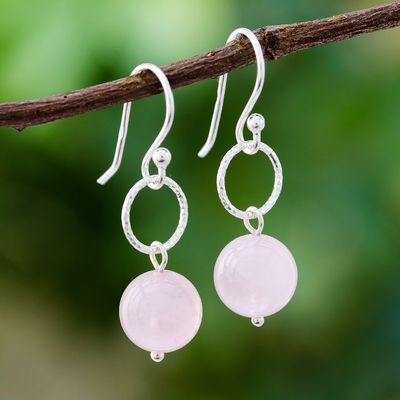 Alternate image for Round Rose Quartz Dangle Earrings Crafted in Thailand Ring Shimmer