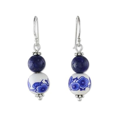 Alternate image for Artisan Handmade 925 Sterling Silver Lapis Lazuli Earrings Ming Lotus