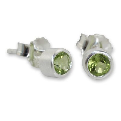 Alternate image for Peridot on Brushed Sterling Silver Stud Earrings Light
