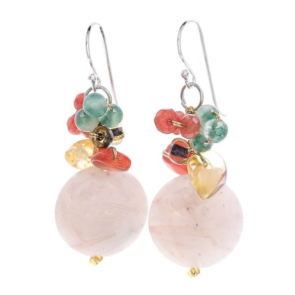 Alternate image for Multi-Gemstone Cluster Dangle Earrings in Pink and Golden Pink Champagne