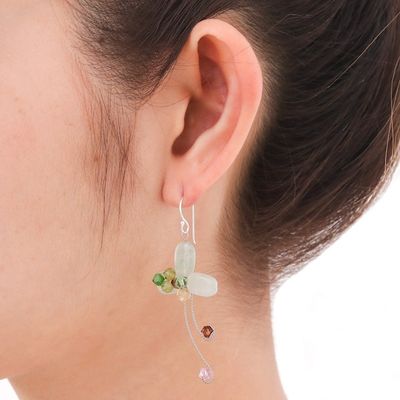 Alternate image for Multi-gemstone Green Earrings Thai Artisan Jewelry Glistening Clover