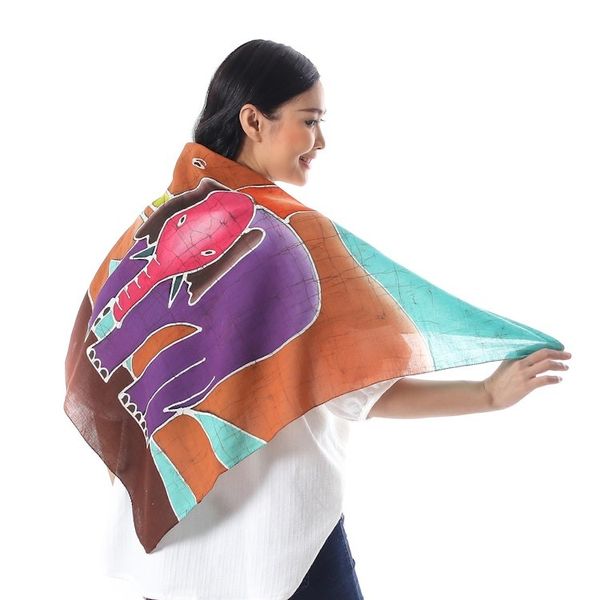 Alternate image for Thai Artisan Made Cotton Batik Scarf with Elephants Winsome Elephants