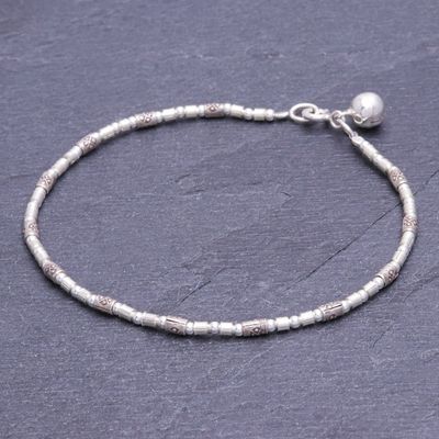 Alternate image for Karen Silver Beaded Bracelet with Ringing Bell from Thailand Hill Tribe Ring