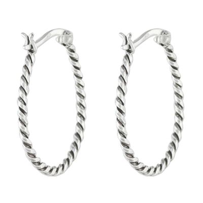 Alternate image for Handmade Sterling Silver Twisted Hoop Earrings from Thailand Spiral Onwards
