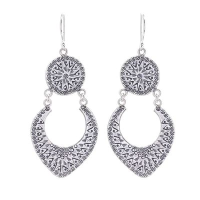 Alternate image for Karen Hill Tribe Silver Dangle Earrings from Thailand Moon Phase