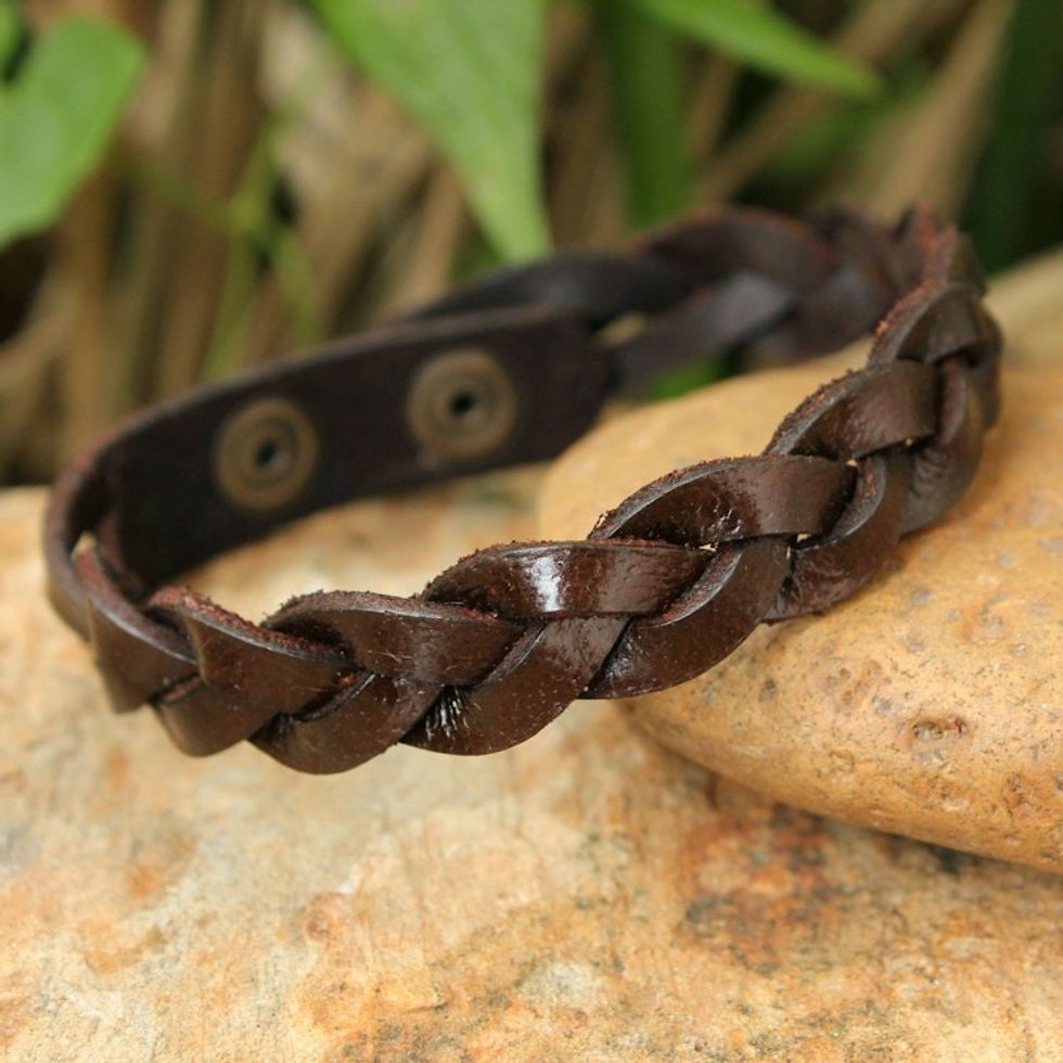 Men's Leather Wristband Bracelet 'Three Rivers'