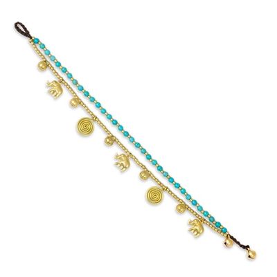 Alternate image for Calcite Bell Anklet with Brass Beads and Charms Elephant Bells