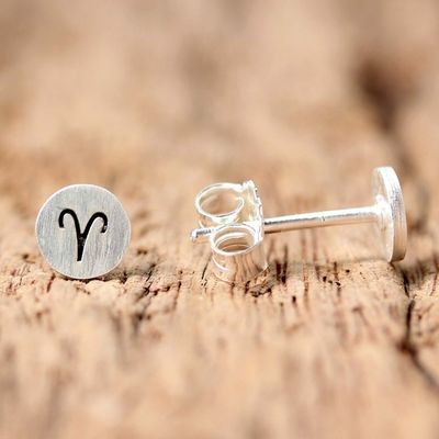 Alternate image for Sterling Silver Aries Stud Earrings from Thailand Satin Aries