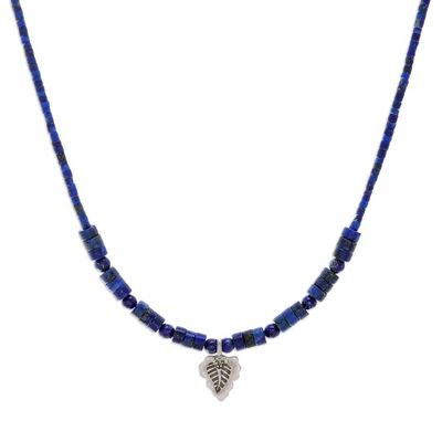 Alternate image for Hand Made Lapis Lazuli and Silver Pendant Necklace Lapis Leaf