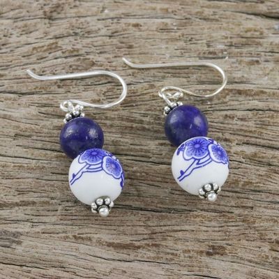 Alternate image for Artisan Handmade 925 Sterling Silver Lapis Lazuli Earrings Ming Lotus