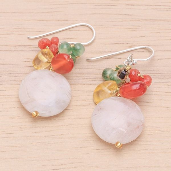 Alternate image for Multi-Gemstone Cluster Dangle Earrings in Pink and Golden Pink Champagne