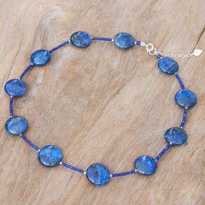 Alternate image for Lapis Lazuli Beaded Necklace with Karen Hill Tribe Silver Midnight Blue Moon