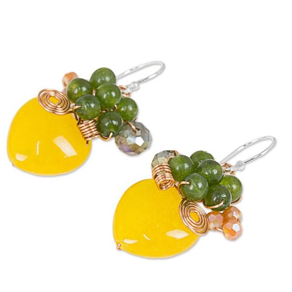Alternate image for Heart Shaped Yellow Quartz and Glass Bead Dangle Earrings Love Garden in Yellow