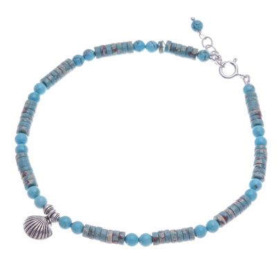 Alternate image for Reconstituted Turquoise Beaded Anklet with Silver Charm Oceanic Charm