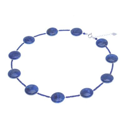 Alternate image for Lapis Lazuli Beaded Necklace with Karen Hill Tribe Silver Midnight Blue Moon