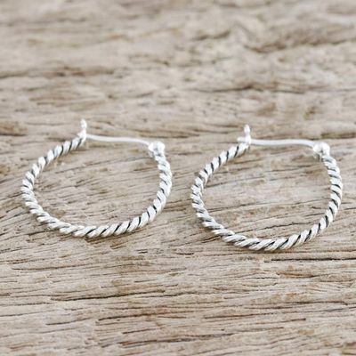 Alternate image for Handmade Sterling Silver Twisted Hoop Earrings from Thailand Spiral Onwards
