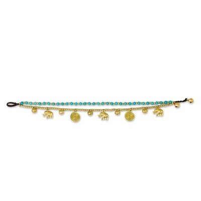Alternate image for Calcite Bell Anklet with Brass Beads and Charms Elephant Bells