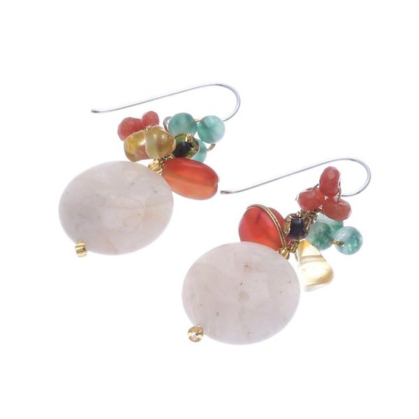 Alternate image for Multi-Gemstone Cluster Dangle Earrings in Pink and Golden Pink Champagne