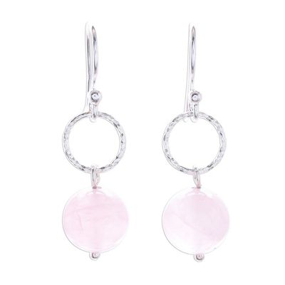 Alternate image for Round Rose Quartz Dangle Earrings Crafted in Thailand Ring Shimmer