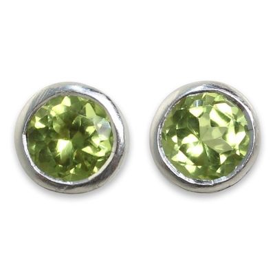 Alternate image for Peridot on Brushed Sterling Silver Stud Earrings Light