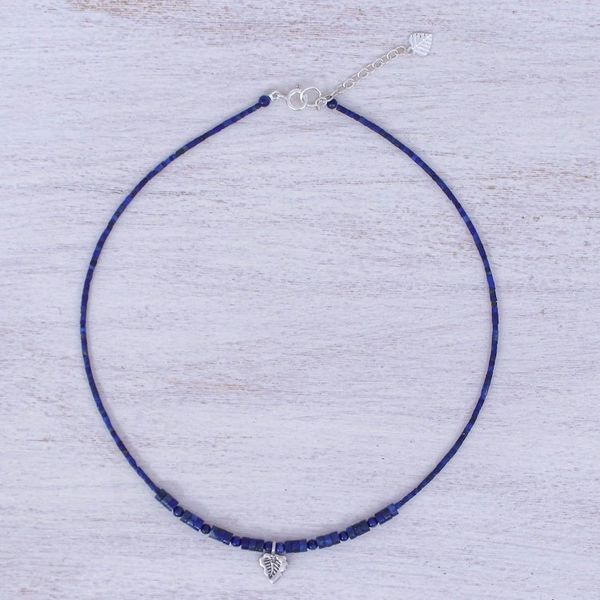 Alternate image for Hand Made Lapis Lazuli and Silver Pendant Necklace Lapis Leaf