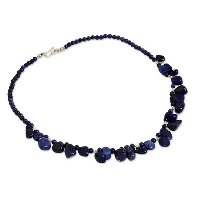 Alternate image for Fair Trade Lapis Lazuli Bead Necklace with Silver Clasp Bold in Blue