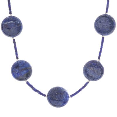 Alternate image for Lapis Lazuli Beaded Necklace with Karen Hill Tribe Silver Midnight Blue Moon