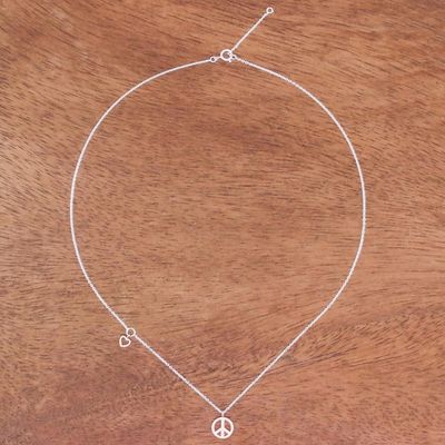 Alternate image for Rose Gold Accented Sterling Silver Peace Necklace Heart for Peace