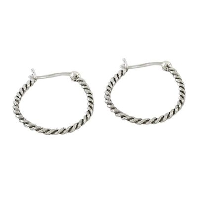 Alternate image for Handmade Sterling Silver Twisted Hoop Earrings from Thailand Spiral Onwards