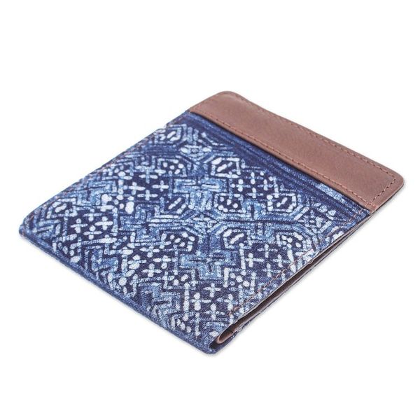 Alternate image for Hand Crafted Navy Cotton and Leather Batik Wallet Sandy Shores in Brown