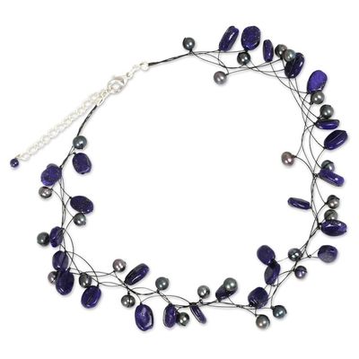 Alternate image for Lapis Lazuli and Cultured Pearl Necklace from Thailand Ethereal
