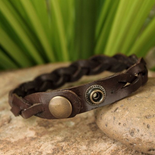 Alternate image for Mens Leather Wristband Bracelet Three Rivers