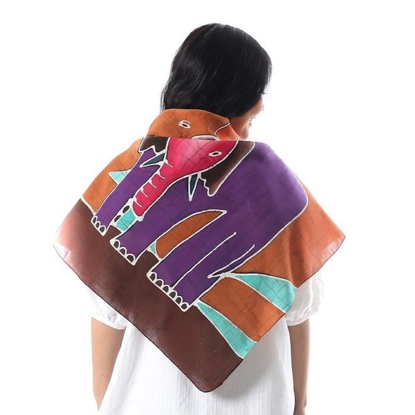 Alternate image for Thai Artisan Made Cotton Batik Scarf with Elephants Winsome Elephants