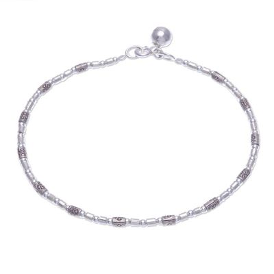 Alternate image for Karen Silver Beaded Bracelet with Ringing Bell from Thailand Hill Tribe Ring