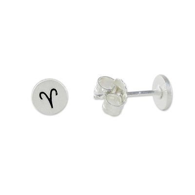 Alternate image for Sterling Silver Aries Stud Earrings from Thailand Satin Aries