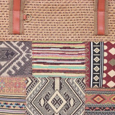 Alternate image for Patchwork Cotton Tote Bag with Leather Handle Chill Night in Yellow